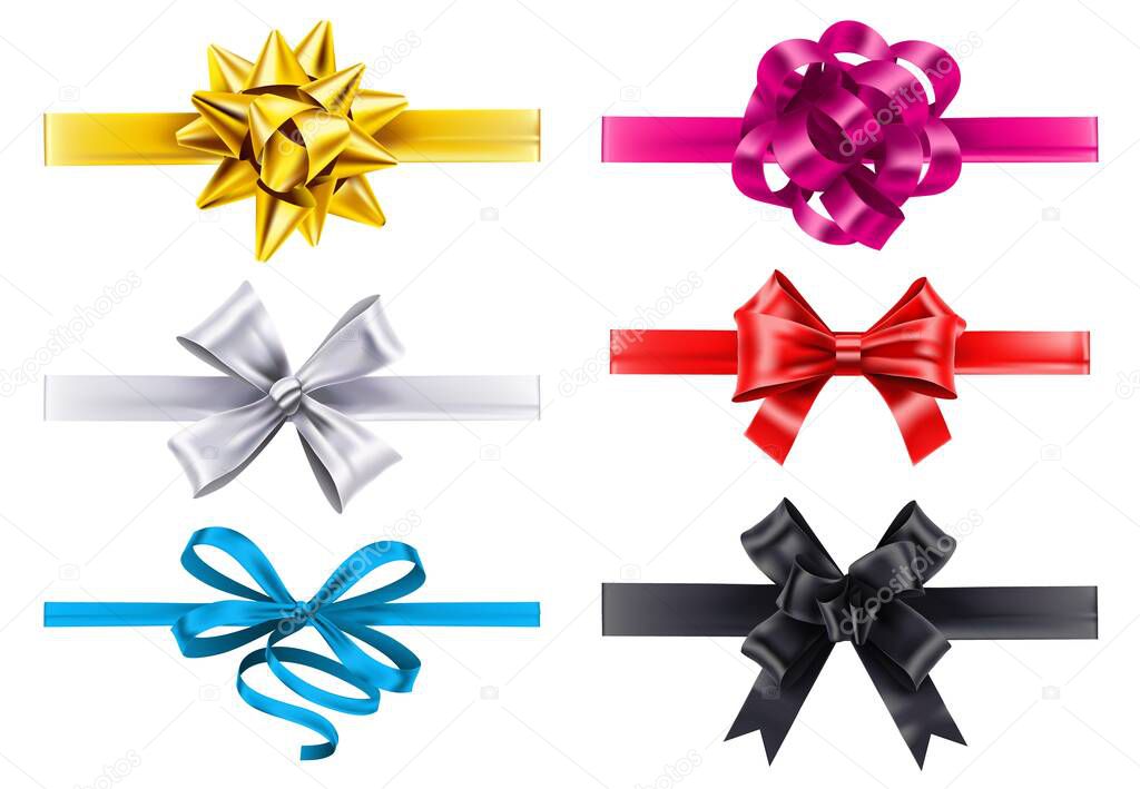 Realistic ribbons with bows. Vector bow decoration