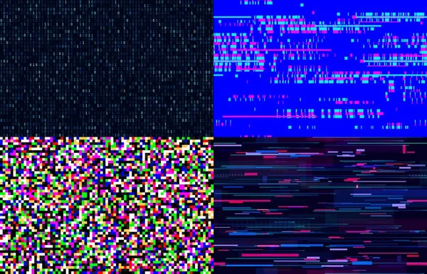 Futuristisches Neon-Glitch-nahtloses Muster. Fernsehpixelrauschen auf dem Fernsehbildschirm. Verzerrte Signalerfassung — Stockvektor