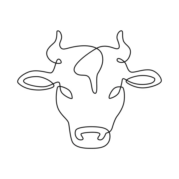 Линия головы коровы. Логотип молочной и мясной фермы, этикетка молочной продукции. Вектор сплошной линии крупного рогатого скота изолирован на белой эмблеме — стоковый вектор