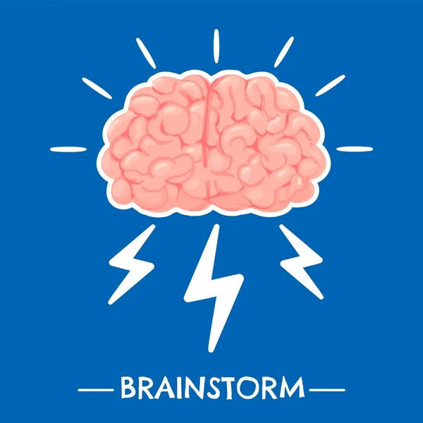 Brainstorming. Nová myšlenka inovace a řešení mozku, moc tvůrčí mysl, učení a vynález, věda znalosti ploché vektorové koncepce — Stockový vektor