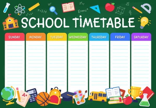 Okul takvimi. Öğrenciler için haftalık planlama çizelgesi, haftaları ve notları için yeri olan öğrenciler, okul çalışma düzenleyici vektör şablonu — Stok Vektör