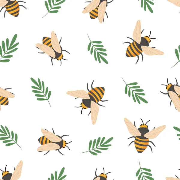 Padrão de abelha. Abelhas voadoras bonitos insetos crianças papel de parede ou mel papel de embrulho sem costura vetor doodle textura —  Vetores de Stock