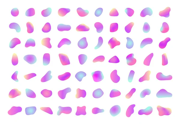 Formas iridiscentes degradadas. Colorido brillante pintura salpicadura líquido holográfico camaleón elementos, líquido paleta neón colores vector conjunto — Archivo Imágenes Vectoriales