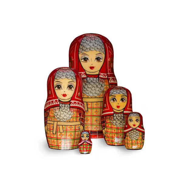 Matrjoschka. fünf rote Puppen. — Stockfoto