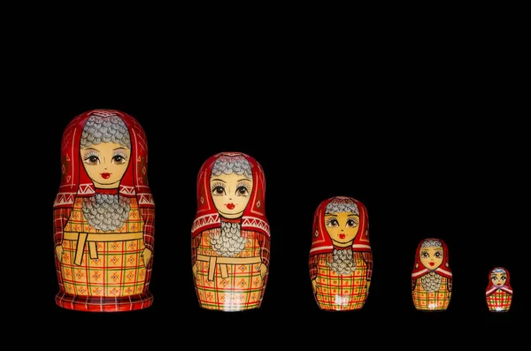 Matryoshka. Five red dolls. — Stock Photo, Image