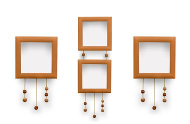 Küçük fotoğraf çerçeveleri. Dekoratif dantel boncuk kil ile. Beyaz arka plan