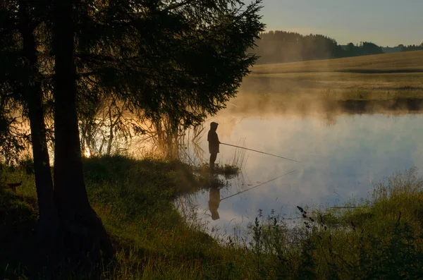 Man Lake Fishing Fishing Rod — Stock Photo, Image