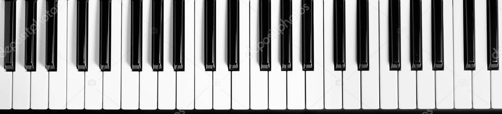Piano keyboard. Flat top view. Horizontal photo
