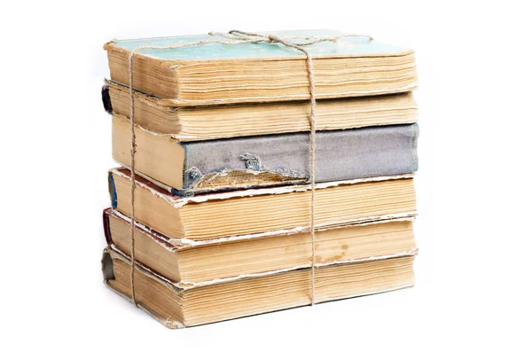 Old Books Crumpled Torn Covers Tied Rope — Stock Photo, Image