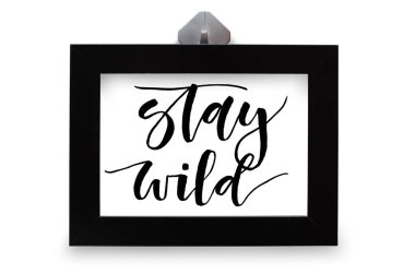 Vahşi kal. El yazısı metin. Modern hat. İlham alıntı olduğunu. Siyah fotoğraf çerçevelemek. Beyaz izole