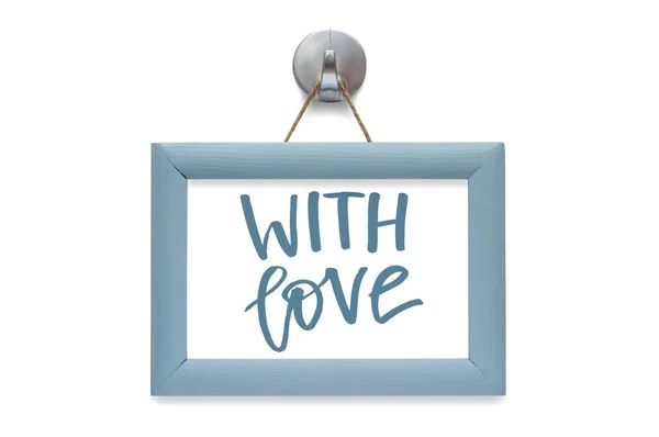 Con Amore Calligrafia Moderna Citazione Motivazionale Cornice Blu Isolato Bianco — Foto Stock