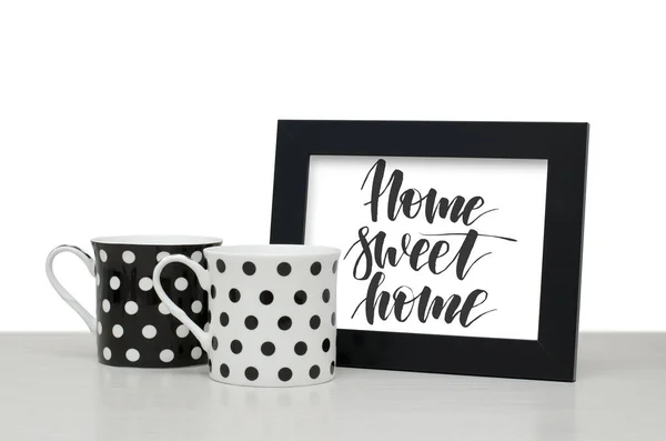 Home Sweet Home Handwritten Text Modern Calligraphy Black Wooden Frame — Stock Photo, Image