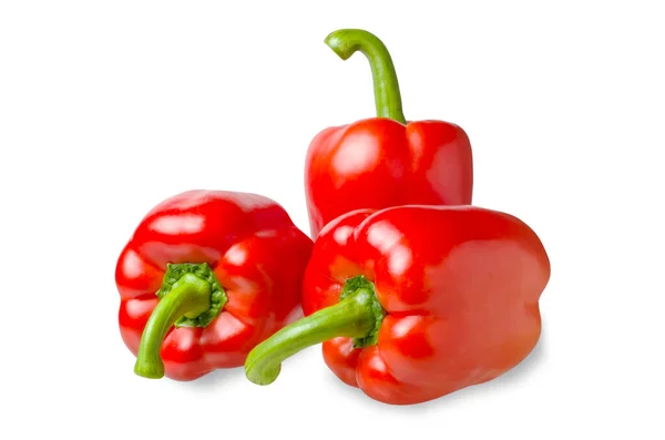 Paprika Drie Rode Paprika Geïsoleerd Een Witte Achtergrond — Stockfoto