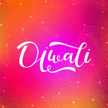 Diwali Hindu festivali yazı elle çizilmiş. 