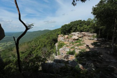 Doğa geçmişi / dramatik bulutlar ve dağ ve ağaçlı nehir: Hin chang si view piont Nam phong Ulusal Parkı Khon kaen Bölgesi Tayland.