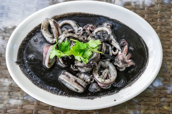 Черный Суп Кальмаров Местная Еда Восточном Таиланде — стоковое фото
