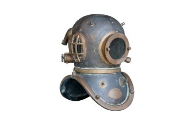 Kırpma yolu ile beyaz arka plan üzerinde izole retro Dalış kask.
