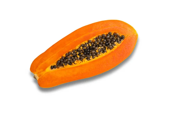 Papaya Érik Felére Elszigetelt Fehér Background Vágógörbével — Stock Fotó