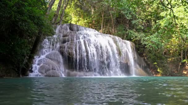 Caída Agua Erawan Segundo Piso Selva Tropical Presa Srinakarin Kanchanaburi — Vídeos de Stock