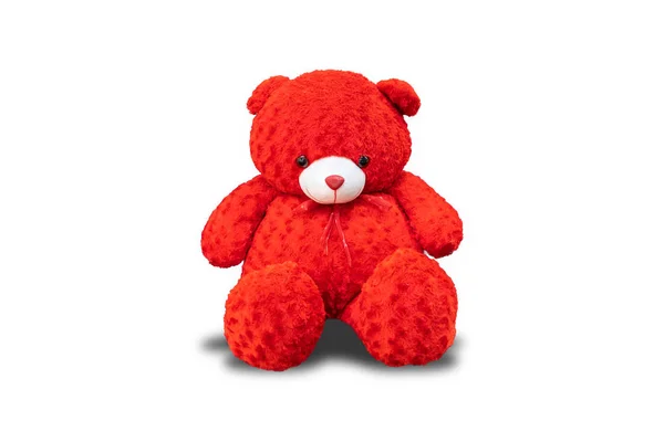 Red Teddy Bear Isolated White Background Clipping Path — Stock Photo, Image