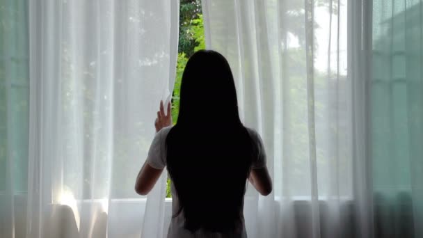 Gerakan Lambat Rambut Panjang Indah Perempuan Asia Rambut Panjang Membuka — Stok Video