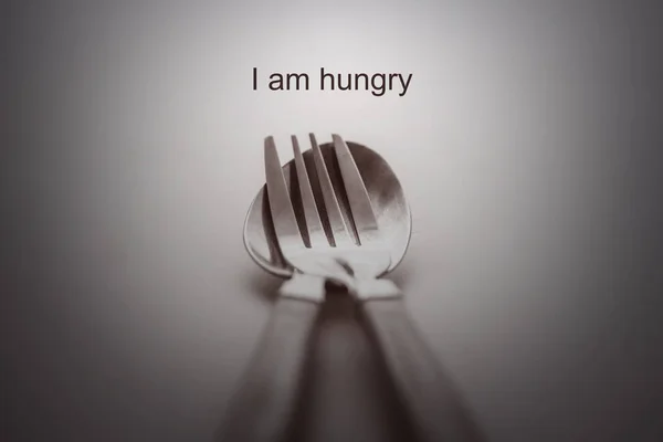 Fork Spoon White Background Hungry Concept — Stock Photo, Image