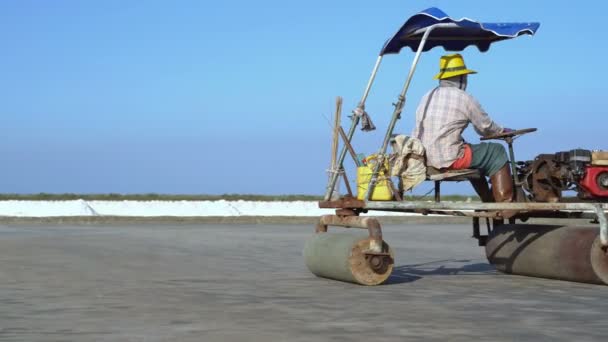 Grúa Tiro Pequeño Rodillo Carretera Utilizado Para Compactar Suelo Agricultura — Vídeos de Stock