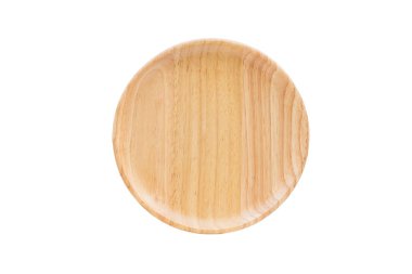 Beyaz arka planda izole edilmiş boş düz ahşap çanak kapatın, kırpma yolu ile