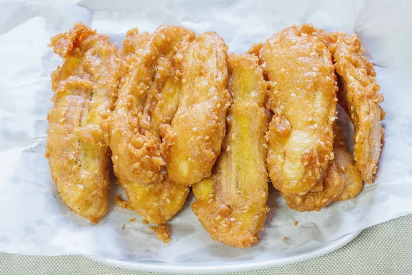 Fried Banana Plate Thai Food Stock Photo