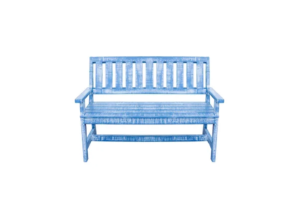 Modrá Dřevěná Lavička Izolovaná Bílém Pozadí Ořezovou Cestou — Stock fotografie