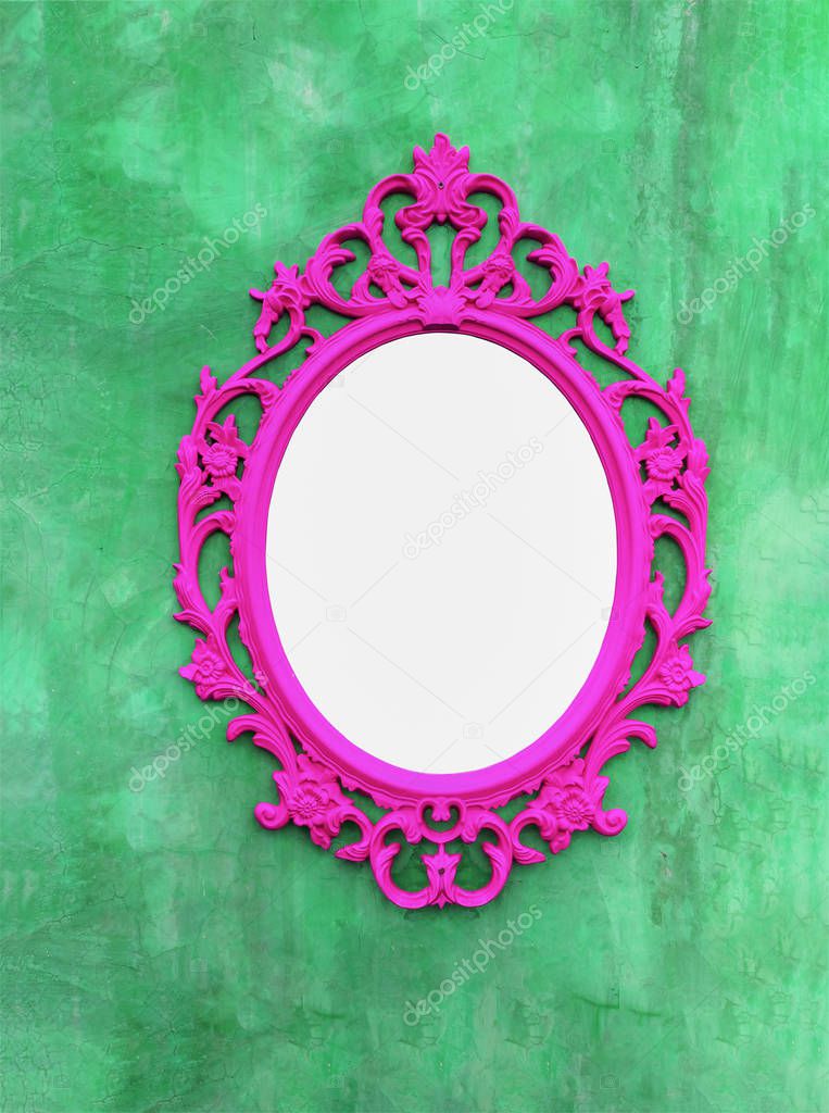pink Picture frames or mirrors on the walls green