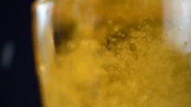 4k makro yavaş çekim çekimi, bardağın üzerine bira kabarcığı gelene kadar bardağa dök..
