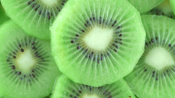 Macro Rotação Filmagem Vídeo Kiwi Fatia Fruta Close Carne Kiwi — Vídeo de Stock