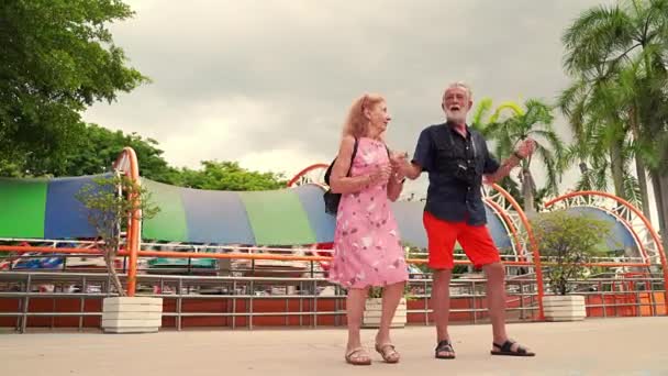 Older Couples Wear Hip Hop Costumes Dancing Having Fun Theme — Stock Video