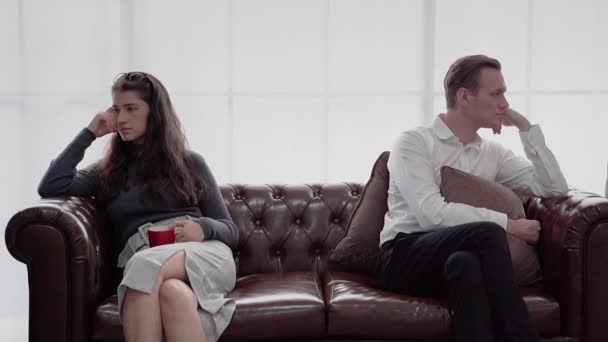 Nobility Lovers Sit Sofa Have Gesture Talk — Stock Video