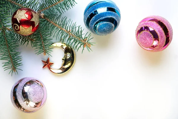 Різдвяний Фон Ялинковою Гілкою Кульками Новий Рік Красиві Іграшки — стокове фото