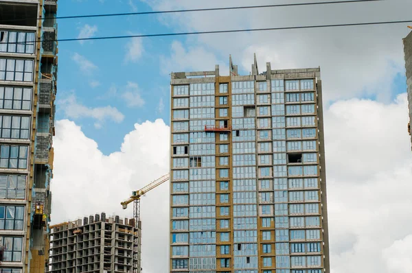 Предпосылки Строительства Подъемные Краны Новые Многоэтажные Здания Ndustrial Background — стоковое фото