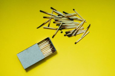 Kullanılmamış bir kibrit çöpü ile yanmış kibrit grubu