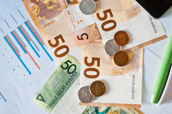 Banknotes And Calculator Euro Banknotes On White Background Money 