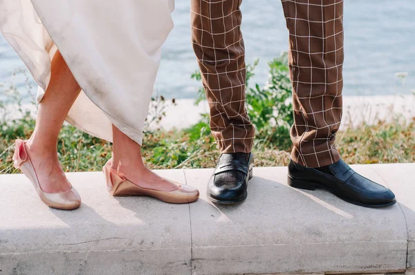 Pés Noiva Noivo Casamento Casal — Fotografia de Stock