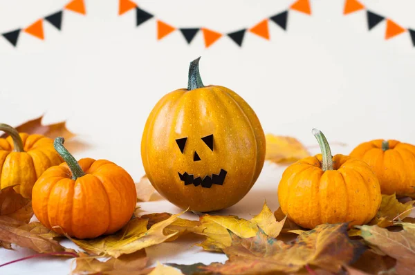 Halloween Glitter Pumpa Jack Lykta Inredning Med Roliga Ansikten — Stockfoto