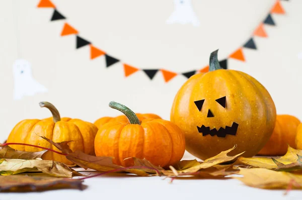 Halloween Glitter Pumpa Jack Lykta Inredning Med Roliga Ansikten — Stockfoto