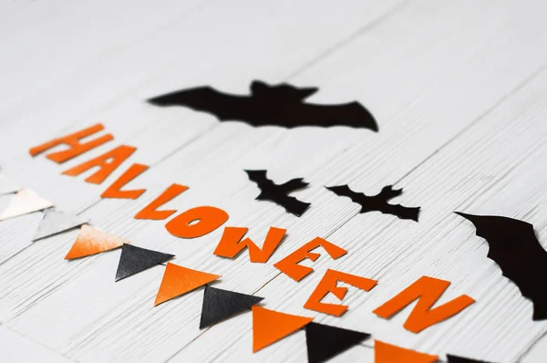 Halloween Decoration Concept Black Paper Bats Paper Cards Made Cardboard — Stock Photo, Image
