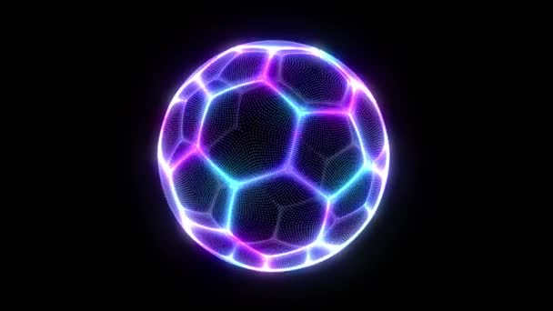 ネオンの輝きを未来のサッカー ボール ループ アニメーション フットボール ネットワーク背景 ボリューム投影 — ストック動画