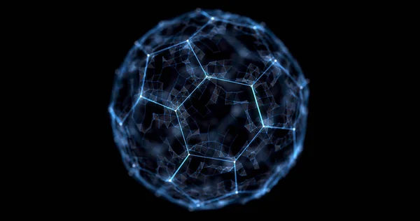 Çizgiler ve parçacıklar fütüristik futbol topu. Futbol soyut ağ arka plan. 3B hacim projeksiyon.