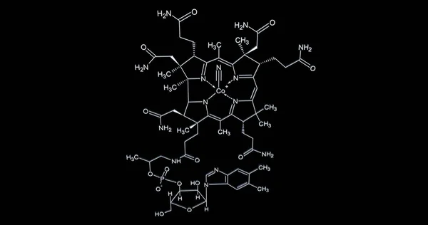 Organik Kimya moleküler yapıları. Moleküller ve formül modelleri. Kimyasal bilimsel arka plan. Vitamin molekül