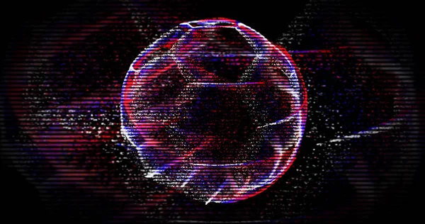 Çizgiler ve parçacıklar fütüristik futbol topu. Futbol soyut ağ arka plan. 3B hacim projeksiyon.