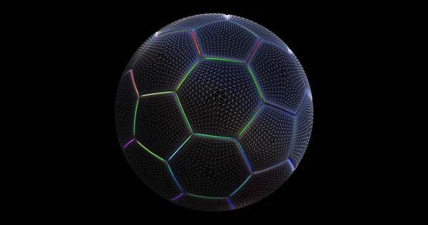 Çizgiler ve parçacıklar fütüristik futbol topu. Futbol soyut ağ arka plan. 3B hacim projeksiyon.