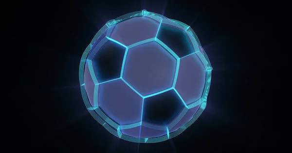 Çizgiler ve parçacıklar fütüristik futbol topu. Futbol soyut ağ arka plan. 3B hacim projeksiyon.