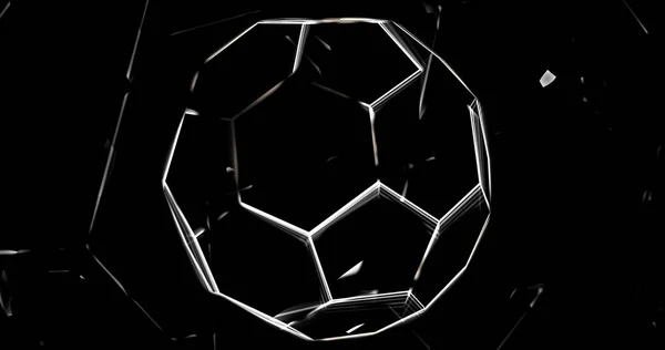 Çizgiler ve parçacıklar fütüristik futbol topu. Futbol soyut ağ arka plan. 3B hacim projeksiyon.